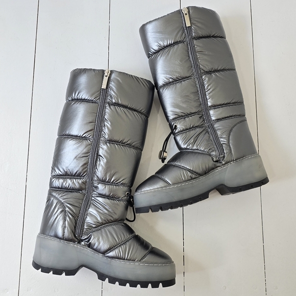 NWOT Aquatalia Arlo Metallic Gunmetal Gray Tall Puffer Winter/Rain Boot 6 - Picture 6 of 11